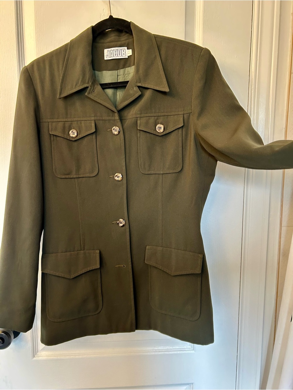 Jacob Olive Green Button-Front Military Feminine Structured Women’s Blazer - Picture 6 of 7